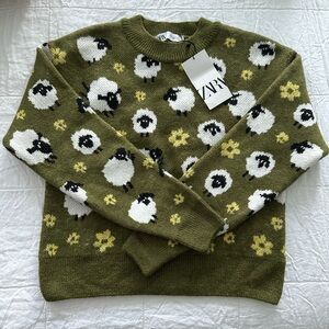 Zara Sheep Sweater Green NWT S